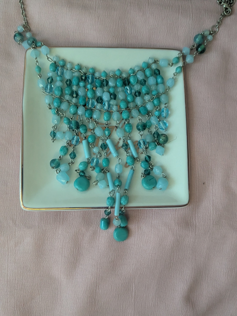 Turquoise Beaded Fringe Necklace - Women Jewelry